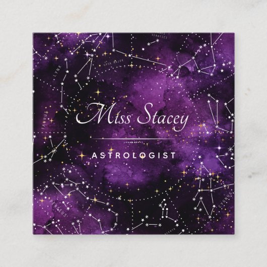Astroloog Paarse kosmische constellatie Vierkante Visitekaartje (Voorkant)