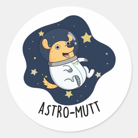 Astromutt Grappige Hond Astronaut Pun Ronde Sticker (Voorkant)