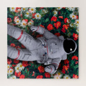 Astronaunt in Rode en Witte Bloemen Legpuzzel (Horizontaal)