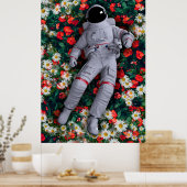 Astronaunt in Rode en Witte Bloemen Poster (Keuken)