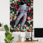 Astronaunt in Rode en Witte Bloemen Poster (Thuiskantoor)