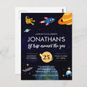 Astronaut 1e verjaardag ruimtefeest briefkaart (Voorkant / Achterkant)