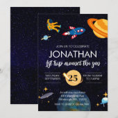 Astronaut 1e verjaardag ruimtefeest kaart (Voorkant / Achterkant)