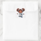 Astronaut Afro-Amerikaans meisje met Afro Puffs Vierkante Sticker (Tas)