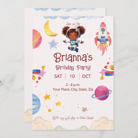 Astronaut Afro-Amerikaanse meisje Space Theme Kaart (Voorkant / Achterkant)