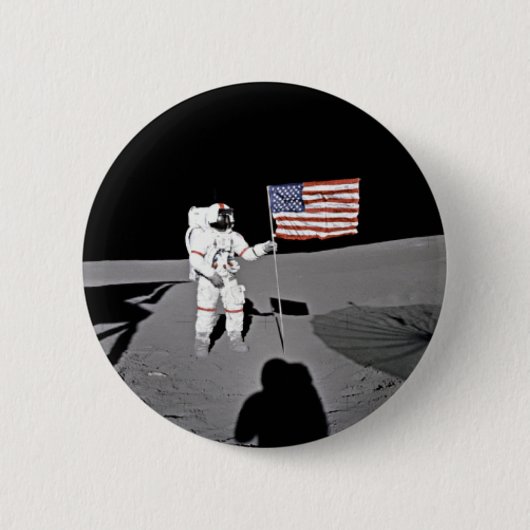 Astronaut Alan Shepard, Amerikaanse vlag op de ma Ronde Button 5,7 Cm (Voorkant)
