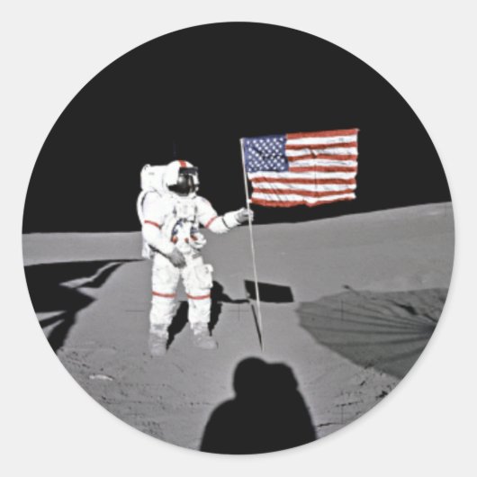 Astronaut Alan Shepard, Amerikaanse vlag op maan Ronde Sticker (Voorkant)