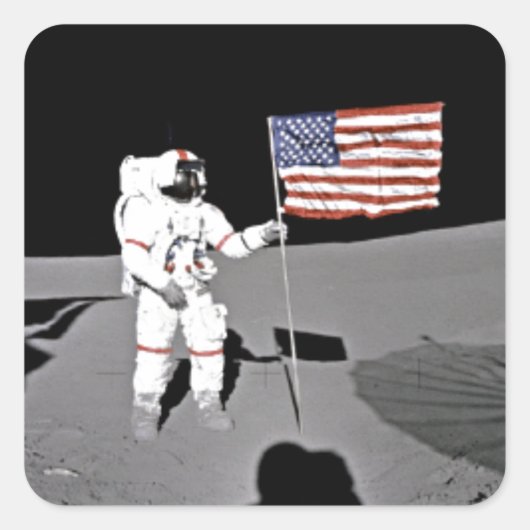 Astronaut Alan Shepard, Amerikaanse vlag op maan Vierkante Sticker (Voorkant)