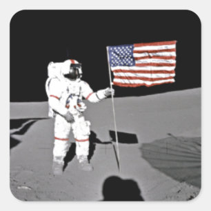 Astronaut Alan Shepard, Amerikaanse vlag op maan Vierkante Sticker