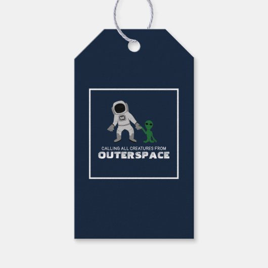 Astronaut & Alien, Outerspace Party Cadeaulabel (Voorkant)