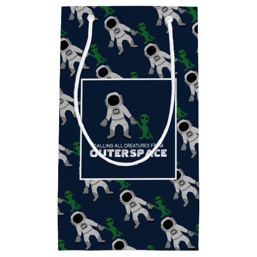 Astronaut & Alien, Outerspace Party Klein Cadeauzakje (Voorkant)