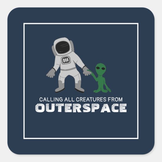 Astronaut & Alien, Outerspace Party Vierkante Sticker (Voorkant)