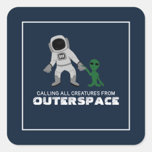Astronaut & Alien, Outerspace Party Vierkante Sticker