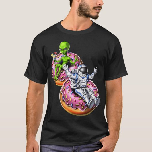 Astronaut Alien rijdend op Donut T-shirt (Voorkant)