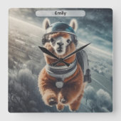 Astronaut Alpaca in de ruimte Surreal dier Vierkante Klok (Voorkant)