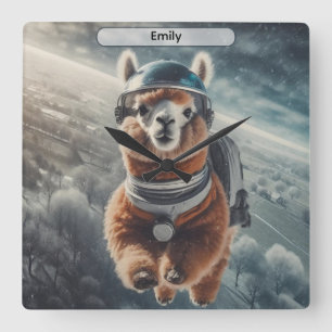 Astronaut Alpaca in de Surrreal Dier Ruimte Vierkante Klok