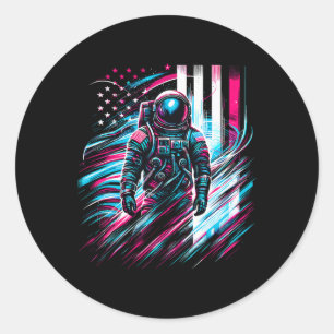Astronaut Amerika Vlag van de VS 4 juli Ronde Sticker