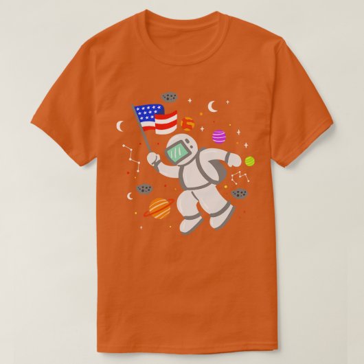 Astronaut Amerikaanse vlag Planeten 1 T-shirt (Design voorkant)
