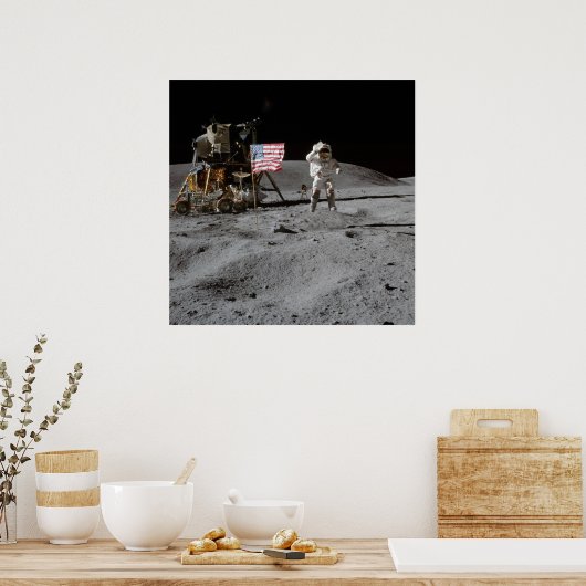 Astronaut and American Flag Apollo Moon Mission Poster (Keuken)