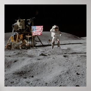 Astronaut and American Flag Apollo Moon Mission Poster