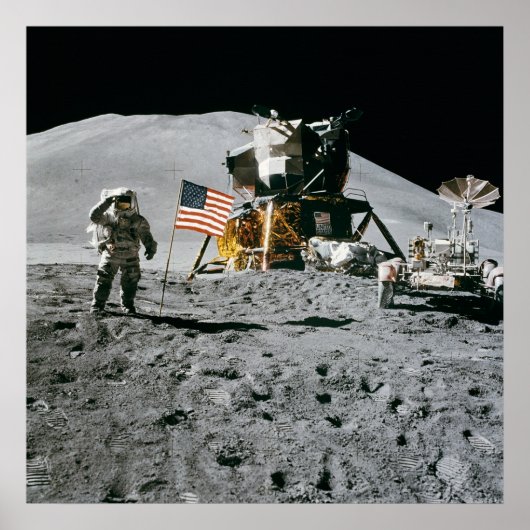 Astronaut and American Flag Apollo Moon Mission Poster (Voorkant)