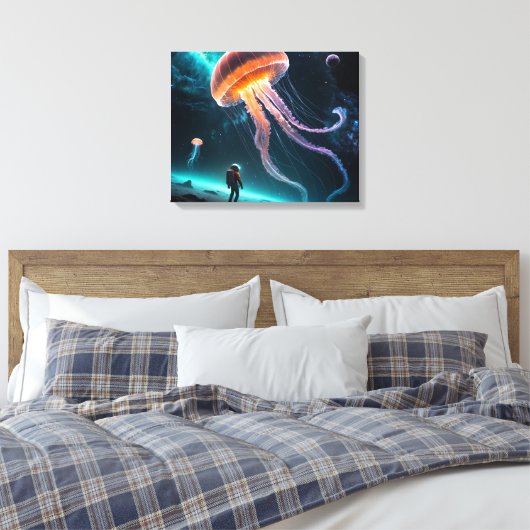 Astronaut and Cosmic Jellyfish Canvas Afdruk (Insitu (Slaapkamer))