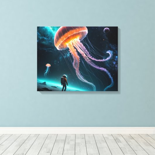 Astronaut and Cosmic Jellyfish Canvas Afdruk (Insitu (Houten vloer))