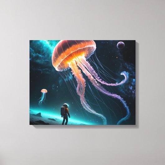 Astronaut and Cosmic Jellyfish Canvas Afdruk (Voorkant)