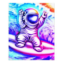 ASTRONAUT AND HIS COSMIC SURFING ADVENTURE FOTO AFDRUK