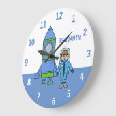 Astronaut and Rocket Space Wall Clock met naam Grote Klok (Hoek)