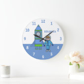 Astronaut and Rocket Space Wall Clock met naam Grote Klok (Huis)