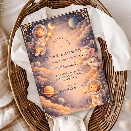 Astronaut Animals Space Baby Shower Kaart