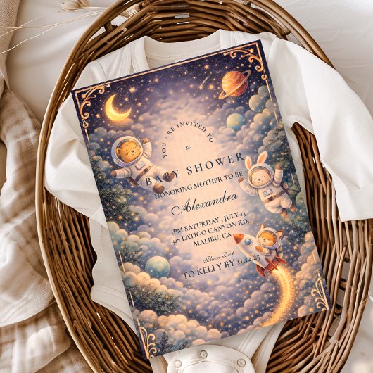 Astronaut Animals Space Baby Shower Kaart