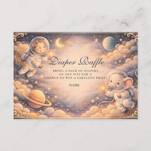 Astronaut Animals Space Diapper Raffle Informatiekaartje (Voorkant)