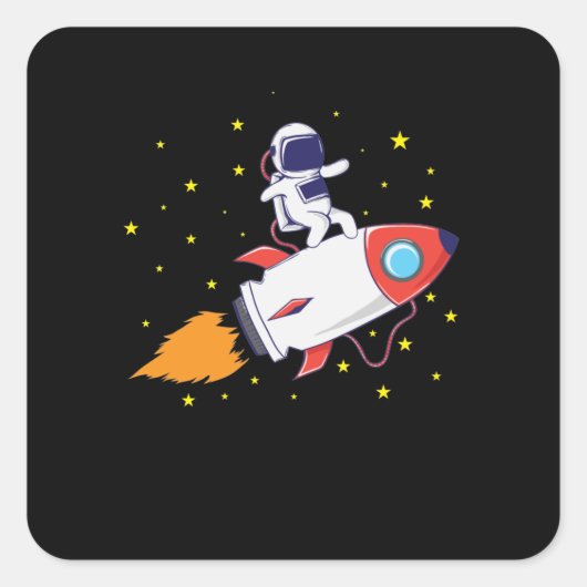 Astronaut auf Rakete Vierkante Sticker (Voorkant)