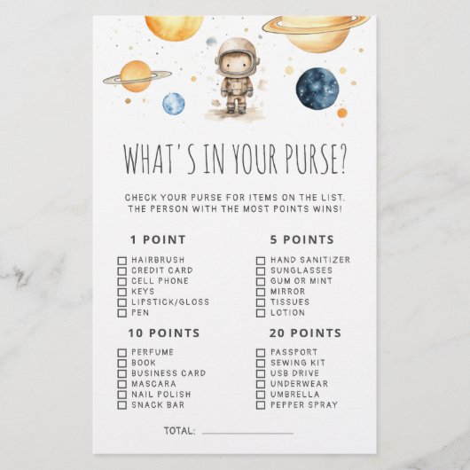 Astronaut Auter Space Wat zit er in je tas spel (Voorkant)