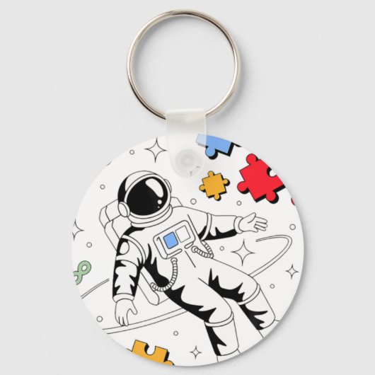 Astronaut Autisme Bewustzijn Puzzel Sleutelhanger (Voorkant)