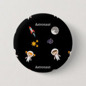Astronaut baan patroon zwart ronde button 5,7 cm (Voorkant)
