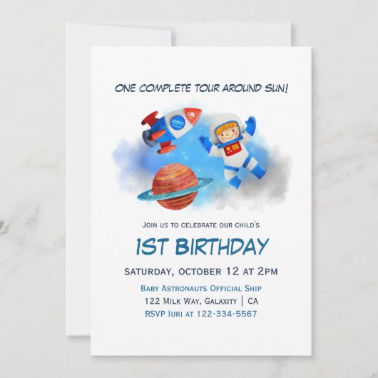 Astronaut Baby Boy 1st Birthday Kaart (Voorkant)