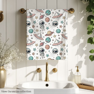 Astronaut badhanddoek planeten & sterren in pastel bad handdoek
