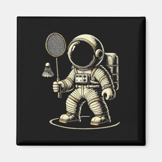 Astronaut Badminton Player Shuttle 2 Magneet (Voorkant)