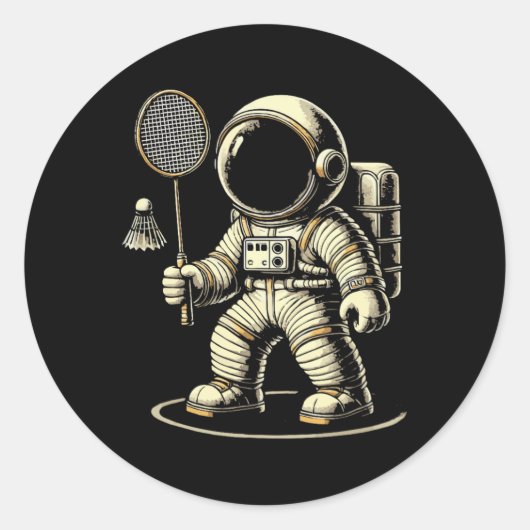 Astronaut Badminton Player Shuttle 2 Ronde Sticker (Voorkant)