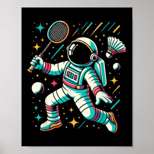 Astronaut Badminton Speler Shuttle Sport Poster