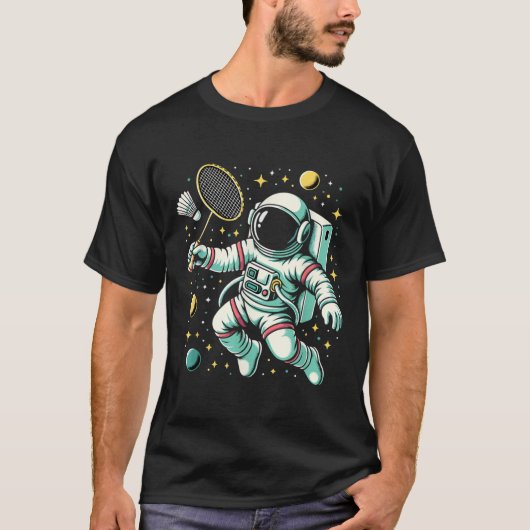 Astronaut Badminton Speler Shuttle Sport  T-shirt (Voorkant)