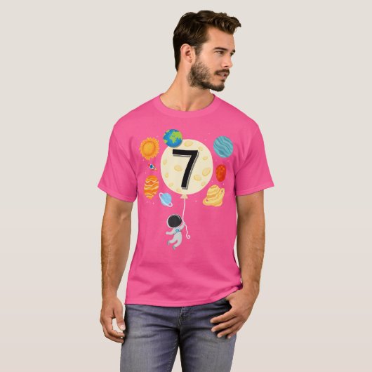 Astronaut ballon planeten 7e verjaardag ruimte 7 j t-shirt (Voorkant volledig)