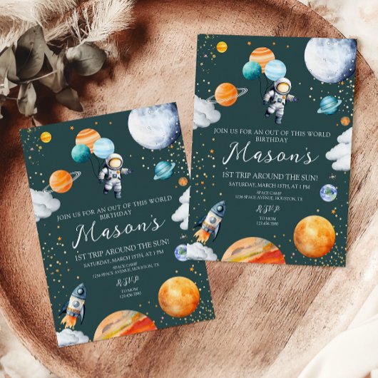 Astronaut Balloon Planets 1st Trip Around the Sun Kaart