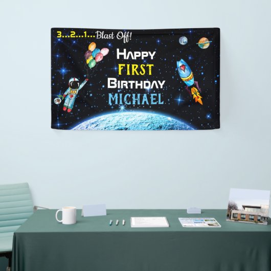 Astronaut Balloons Rocket Space Name Birthday Spandoek (Beurs)