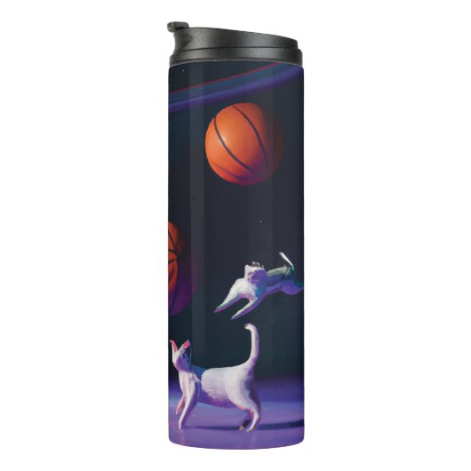 Astronaut basket ball met kat thermosbeker (Geroteerd rechts)