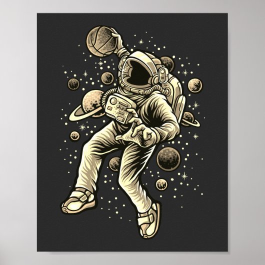 astronaut Basketball in de ruimte Poster (Voorkant)