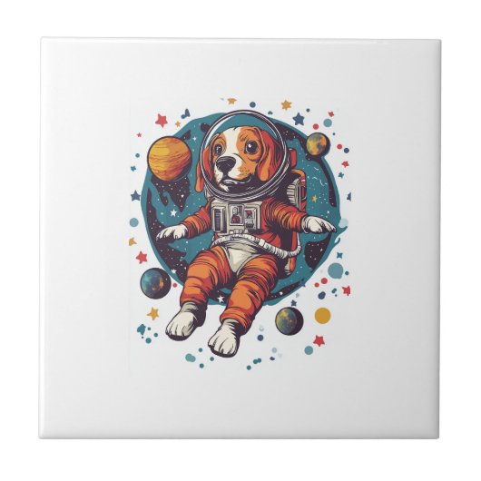 Astronaut Beagle � Ruimte Verkenner Hond Tegeltje (Voorkant)